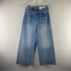 Arizona Jean Co l 3 Hi-Rise Wide Leg Crop Distress Fray Hem 5-Pocket Denim Jeans